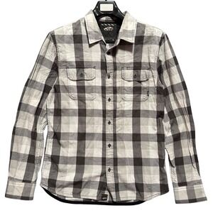 Vans Flannel Shirt Mens Large Gray Black Plaid Flannel Button Long Sleeve Slim